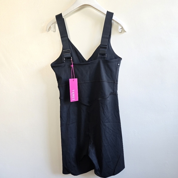 New Terez TLC Wide Strap One Piece Activewear Jet Black Bodysuit 2892 NWT - Picture 5 of 8